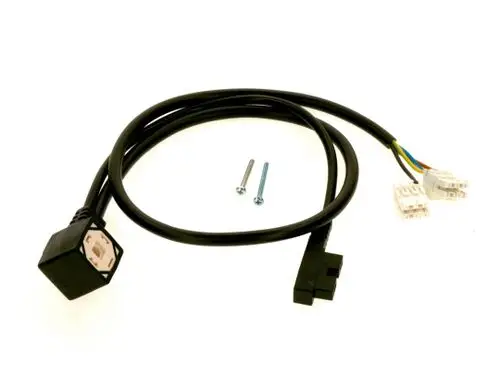 Verbindungsleitung von Bosch mit mehreren Kabeln, einem rechteckigen Stecker und zwei Schrauben, geeignet für den Anschluss von Gasarmaturen.